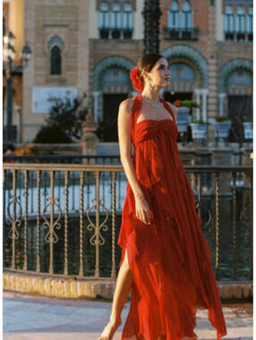 Nana Jacqueline MARIAH DRESS  RED choker halter crystal brooch XS $485msrp